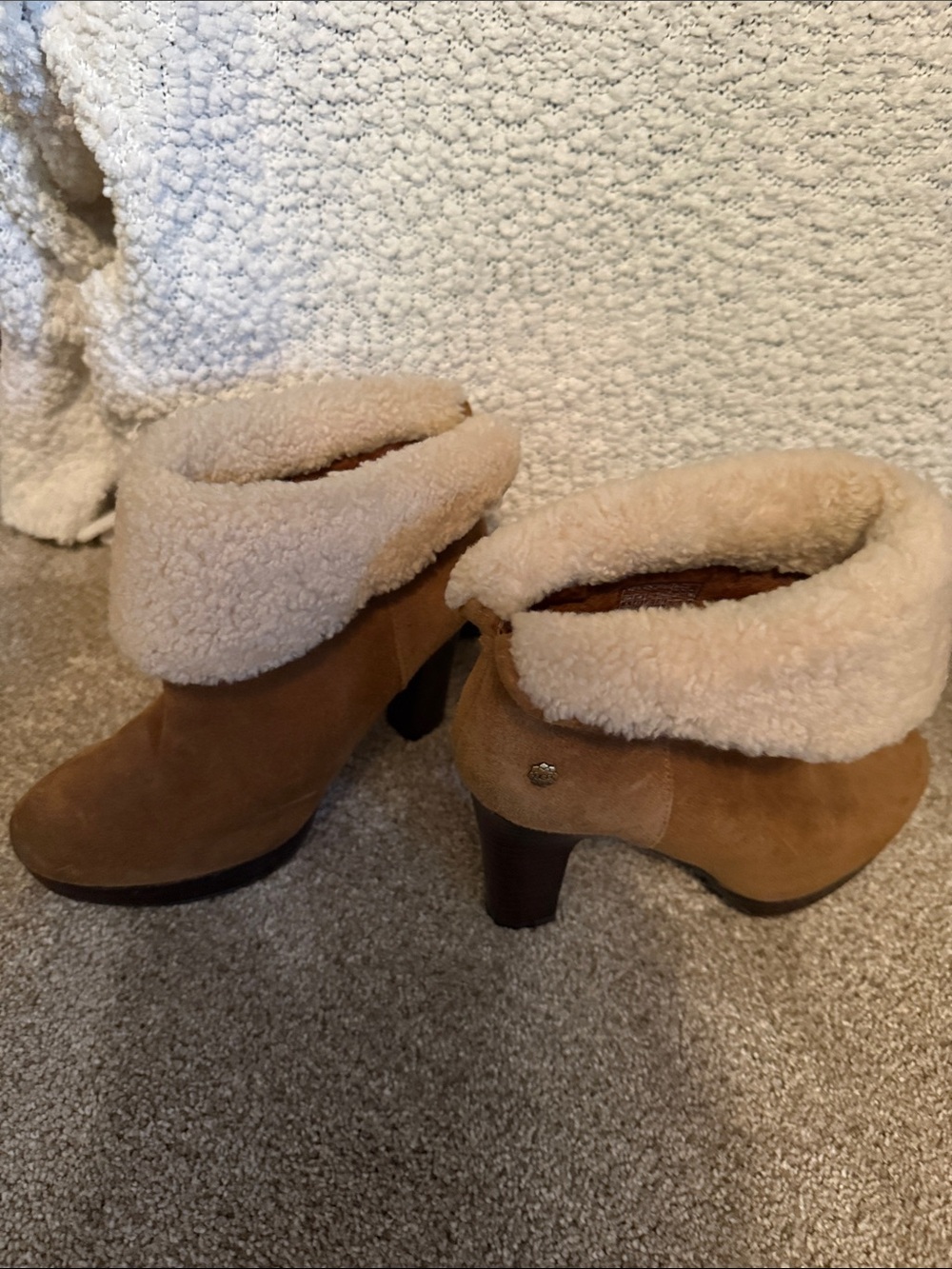 UGG Tan Suede Fold-Over Shearling Ankle Boots